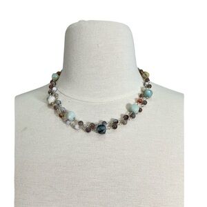 Multicolor Gemstone Beaded Necklace Blue Brown Natural Stone Strand